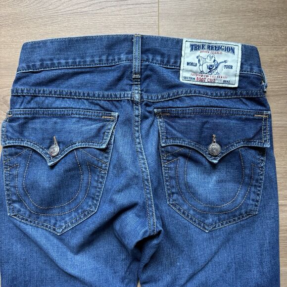 Vintage True Religion Boot Cut Jeans Women 29 Blue Low Rise Flap Pocket - Picture 4 of 13